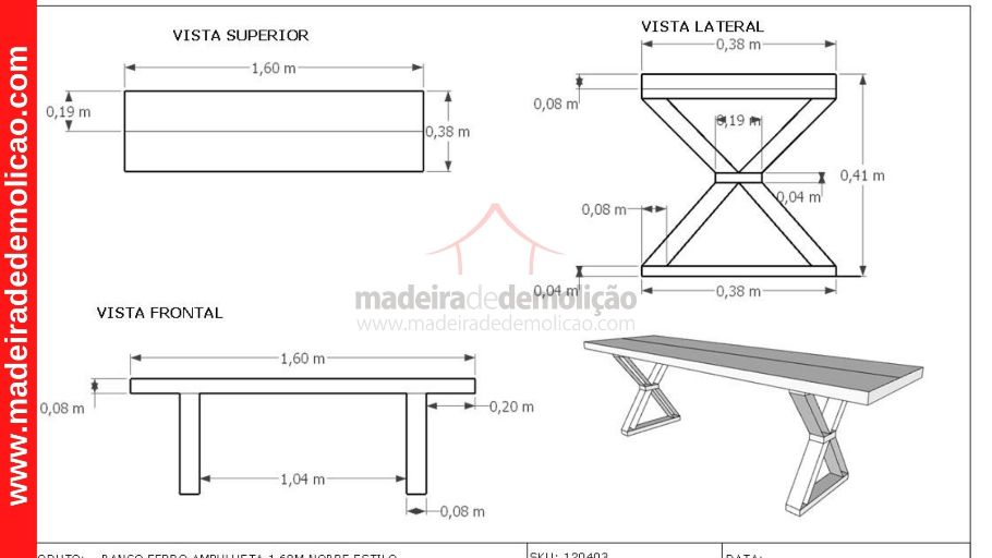 Banco De Madeira Banco Rustico Ferro Ampulheta M D Warehouse