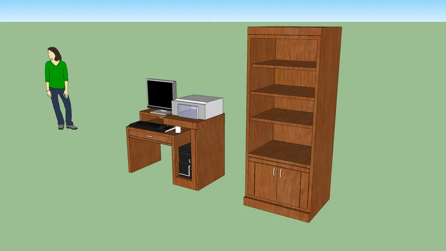 Mueble Para Computador Minimalista Y Librero 3D Warehouse