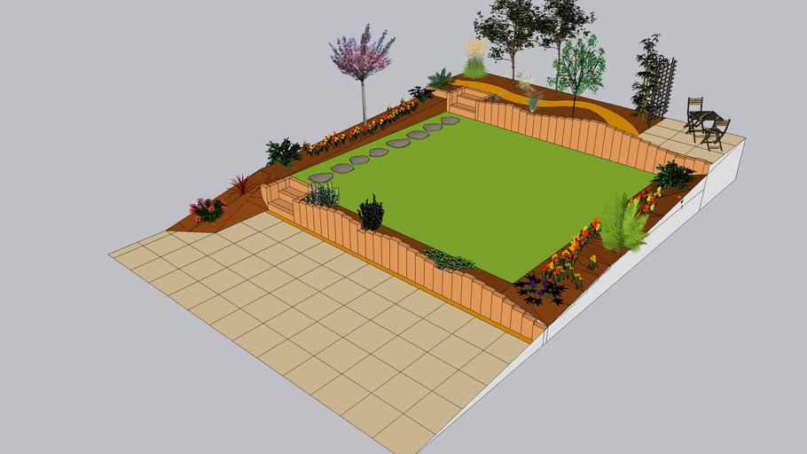 Garden design -Sloped garden with sleepers | 3D Warehouse