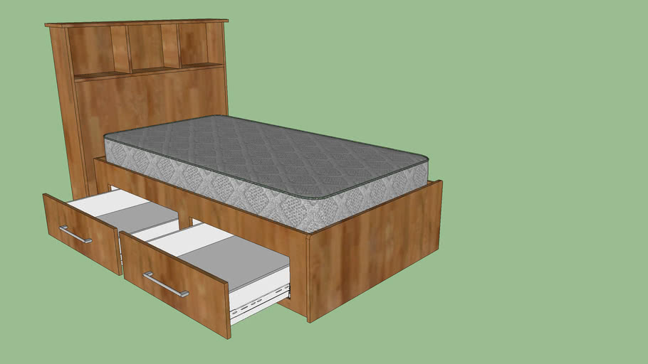 Single Bed Frame with Storage Drawers 3D Warehouse