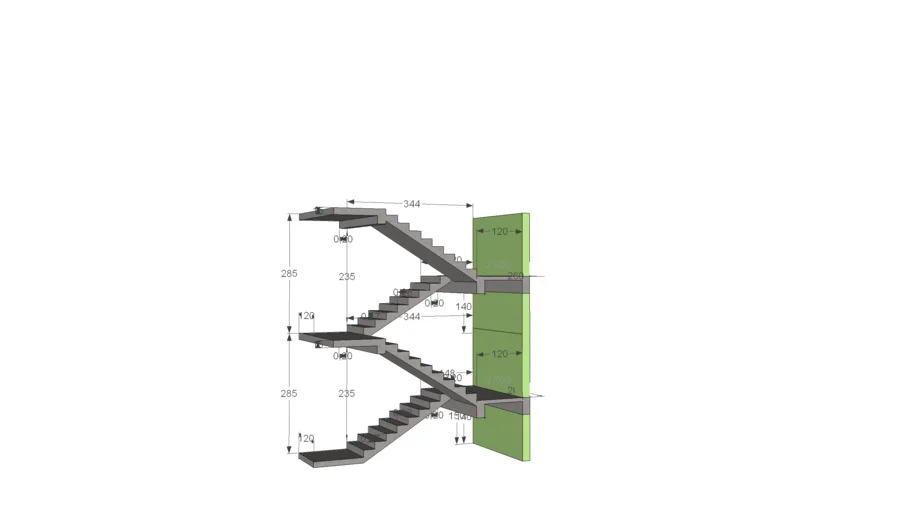 escada de dois lances pé direito estrutural 306 m - - 3D Warehouse