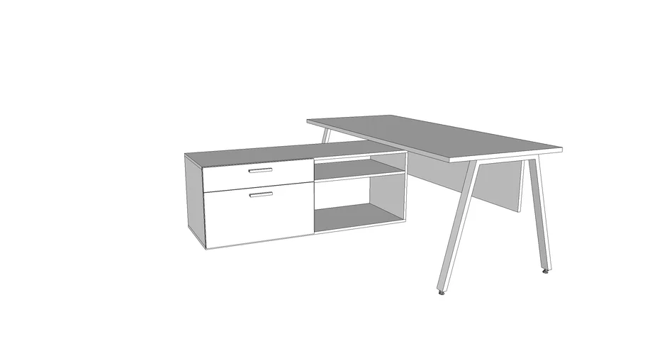 Qi Typical 001, L-Suite with Low Credenza, V-Leg