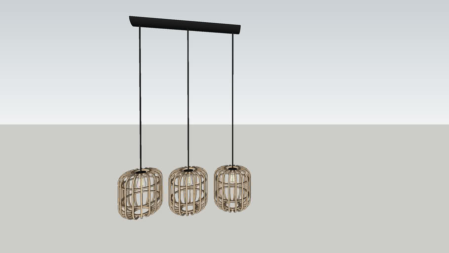 Eglo 43217 Bordesley 3 Flames Vintage Pendant Light Natural Boho Hygge Steel Black Wood Natural Colour Dining Table Lamp Living Room Lamp Hanging with E27 Fitting
