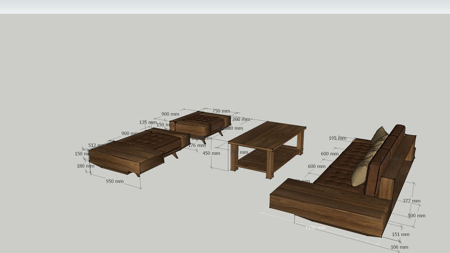 sofa gỗ óc chó | 3D Warehouse