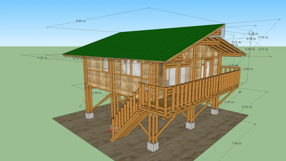 60 M2 CASA ELEVADA GUADUA BAMBU COLOMBIA | 3D Warehouse