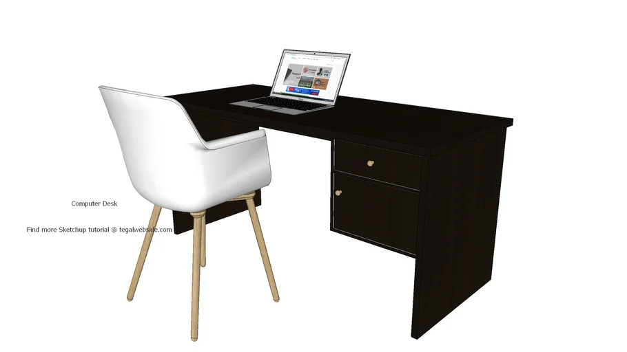 Computer desk office asian beech 3D Warehouse