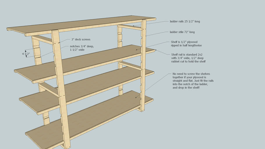Standalone Plywood Storage Shelf Unit 3D Warehouse