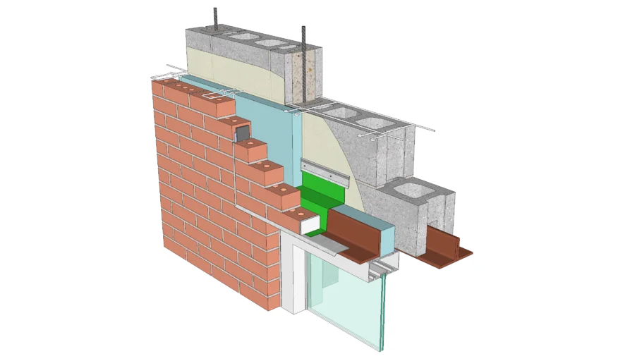 01.030.0603 Window Head Detail - Anchored Brick Veneer | CMU Backing, Double Angle Lintel