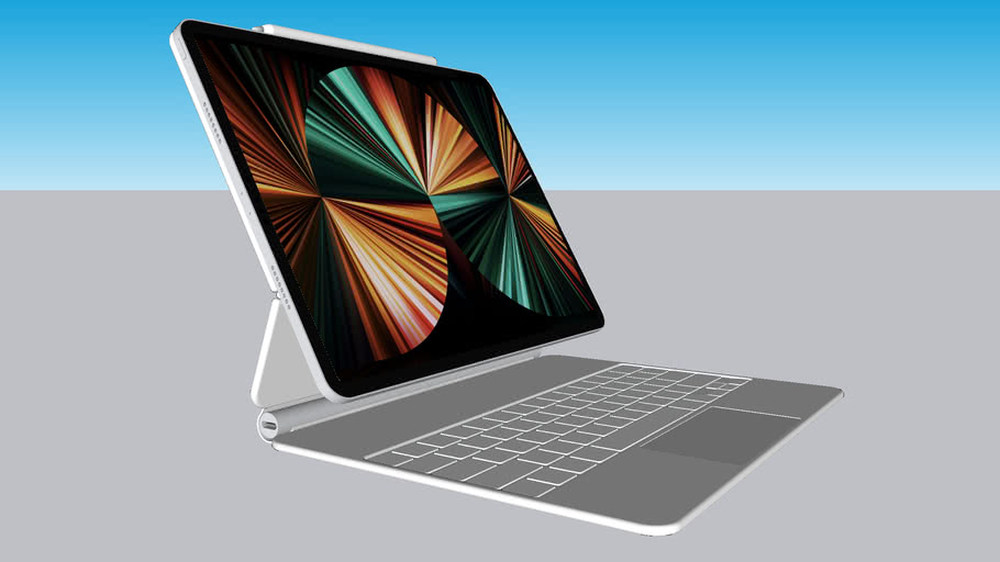 Apple iPad Pro 12.9 Inch M1 Silver & Magic Keyboard White 3D Warehouse