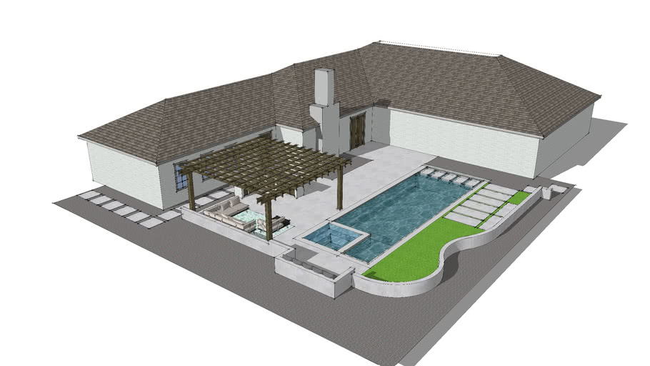 Modern outdoor living area with pergola and pool 3D Warehouse