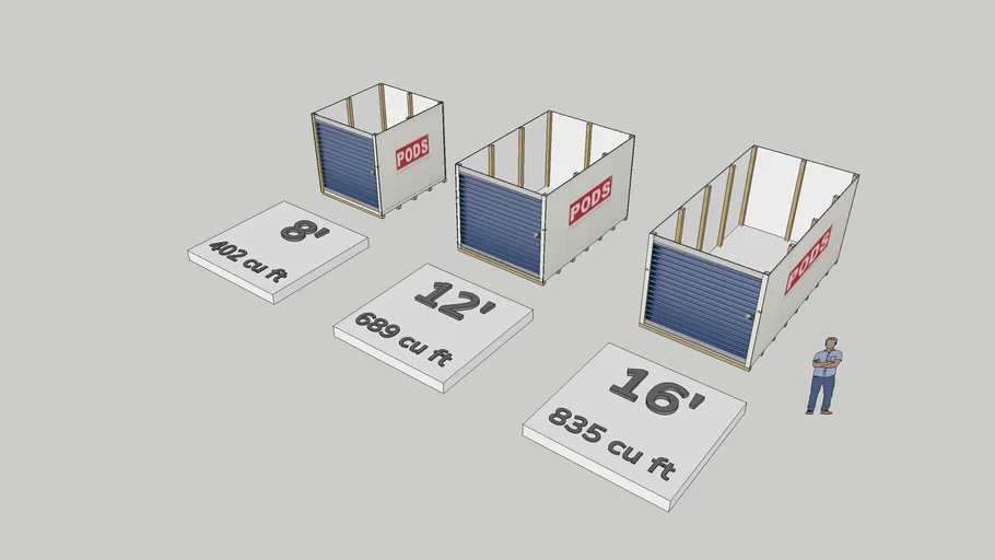 PODS Storage Container Size Options 3D Warehouse