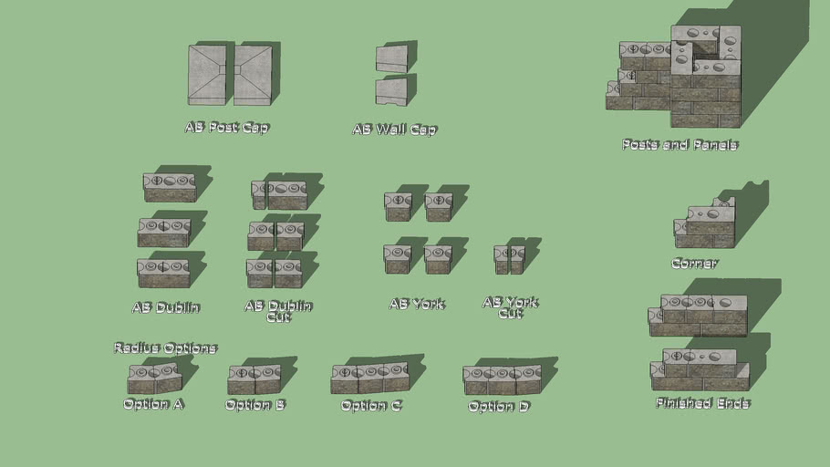 Allan Block Courtyard Patio Seating Wall Blocks Gray Color 3D Warehouse