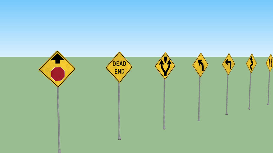 Warning street signs set