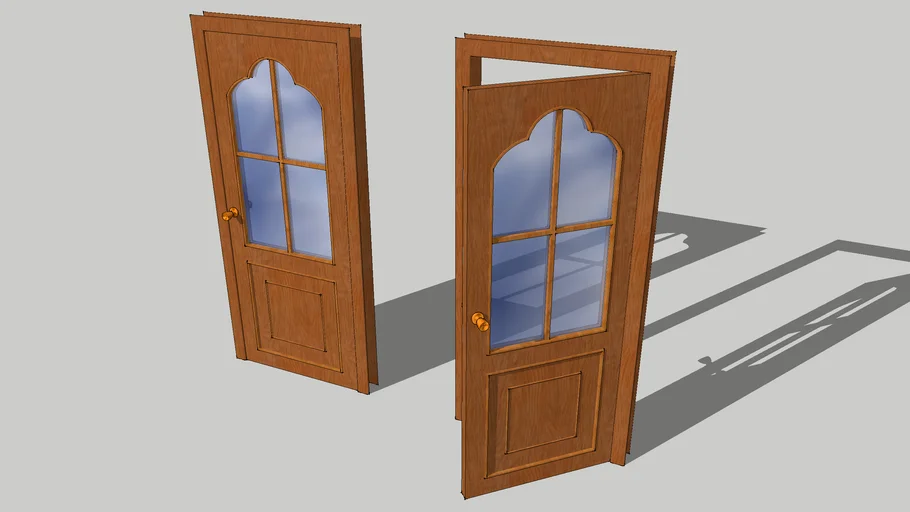 Wooden Room Door with glass parts (right) 800x2000 mm with Box and Furniture separated by layers