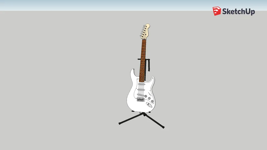 Guitar Fender White Strat with stand 3D Warehouse