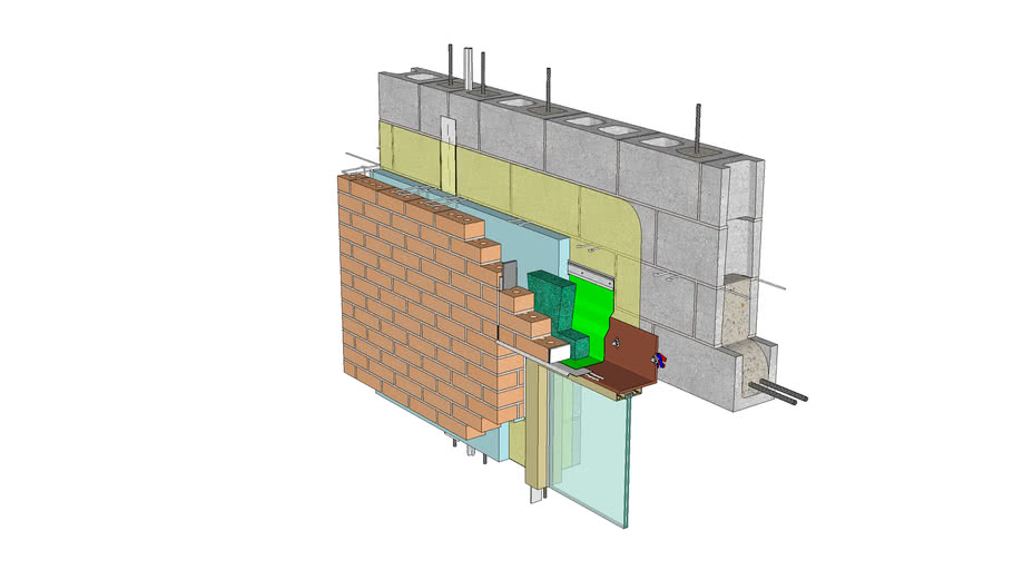 01.030.0606 Window head Anchored veneer, CMU backing, fixed lintel | 3D ...