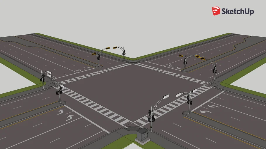 Quebec 4 Way Intersection 2 2 Lane Roads Standard Lenses - - 3D