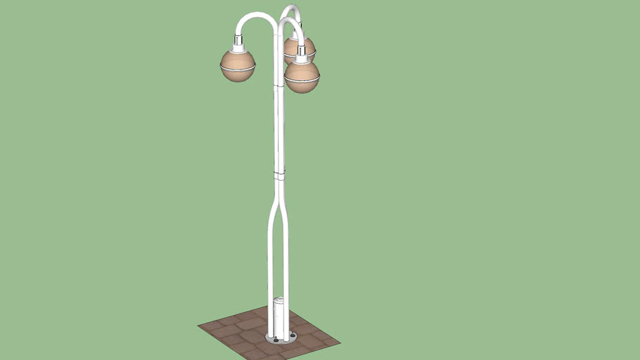 Urban lamppost with three globes of light with low consumption lamps