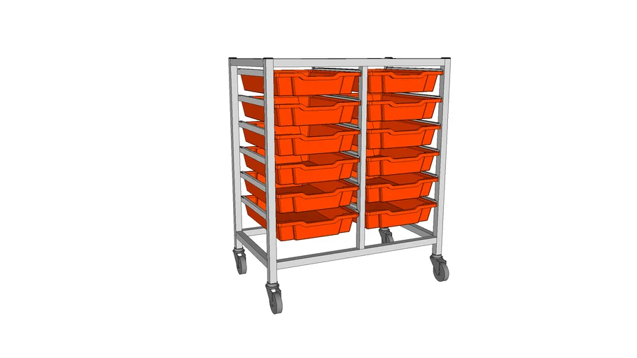 SET012025 TROLLEY 850MM DOUBLE 12 SHALLOW TRAYS