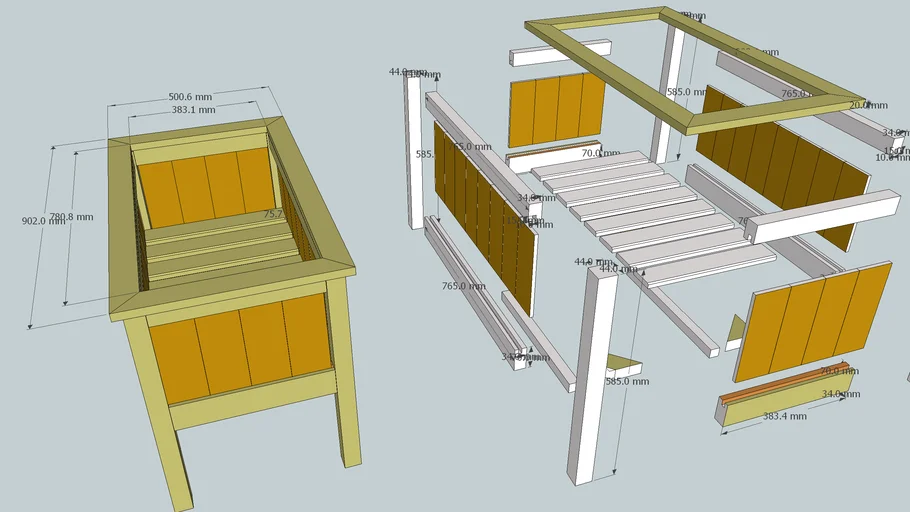 Planter 900 x 500mm Wooden Slats full and Exploded | 3D Warehouse