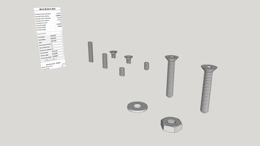 No 8-32 Machine Screw, Build-A-Bolt | 3D Warehouse