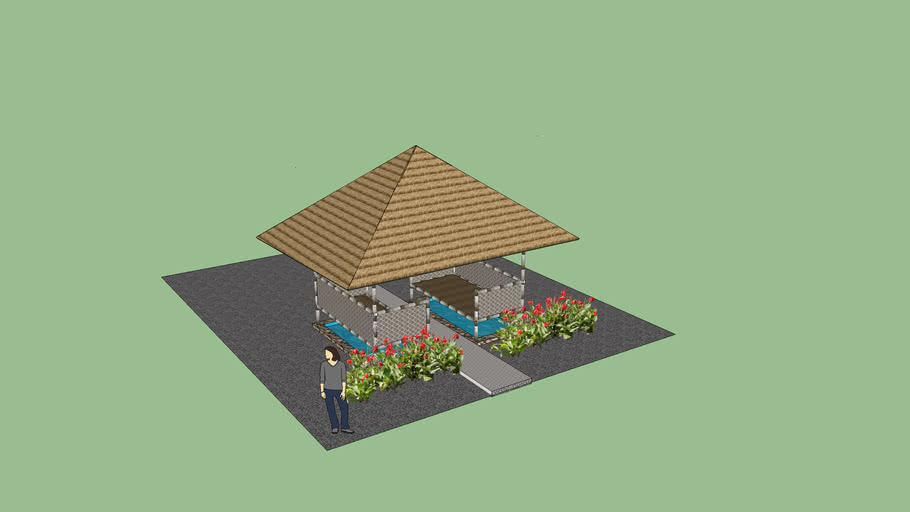 Gazebo Bambu di atas kolam 3D Warehouse