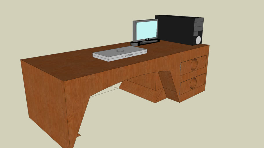 Desk with computer, monitor and laptop | 3D Warehouse