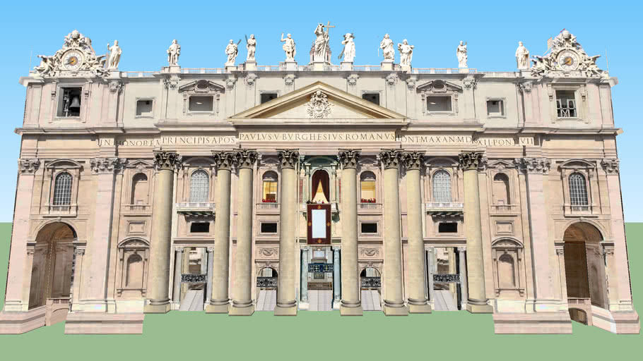 Modelo 3D com Interiores da Basílica de São Pedro no Vaticano, Roma