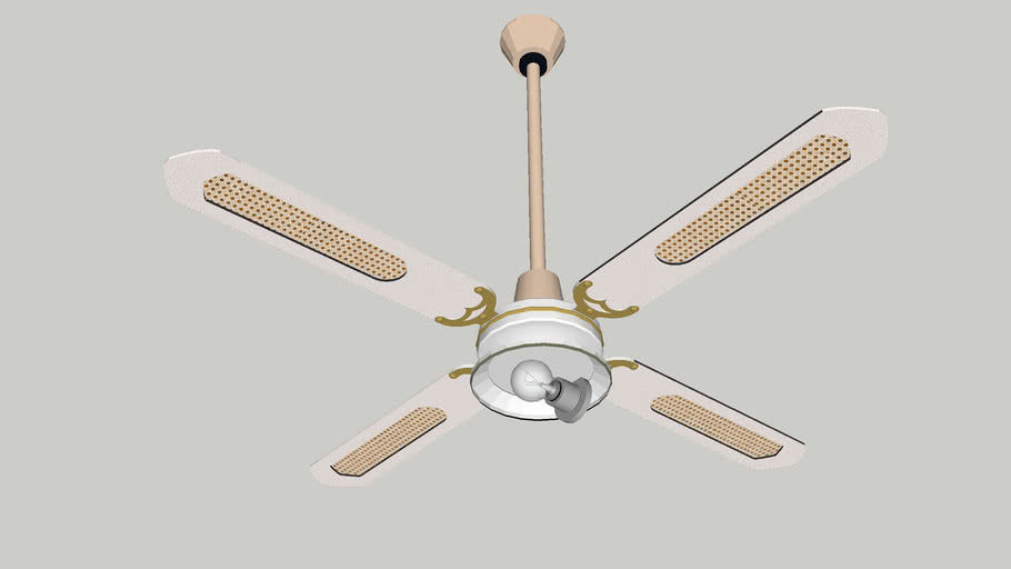 White Rattan Ceiling Fan with Light Bulb (High Ceiling) 3D Warehouse