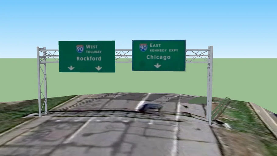 Guide Signs- I-90 Rockford West/I-90 Chicago East | 3D Warehouse