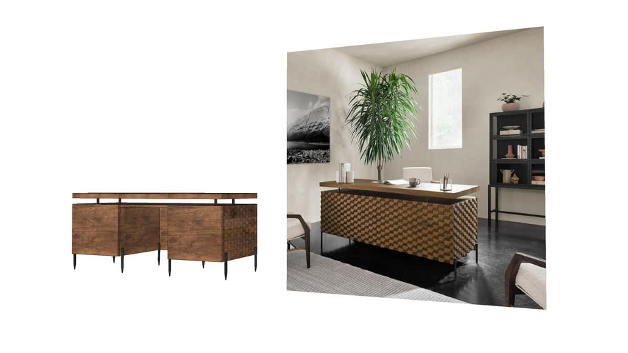 Raffael Carved Wood Executive Desk CRATE AND BARREL 3D Warehouse