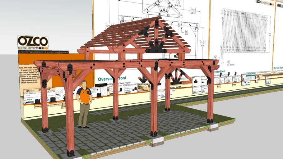 Two Tiered Cedar Pergola Pavilion with Plans