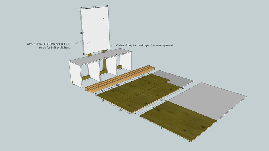 DIY workstation desk with vertical rise for mounting and lighting | 3D ...