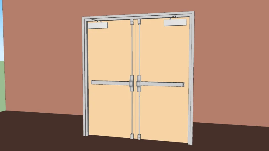 Commercial Wood Double Door (Type 2 Frame) - 36 in /w Door Closer and 2 Vert Pushbar Opener- Style 2