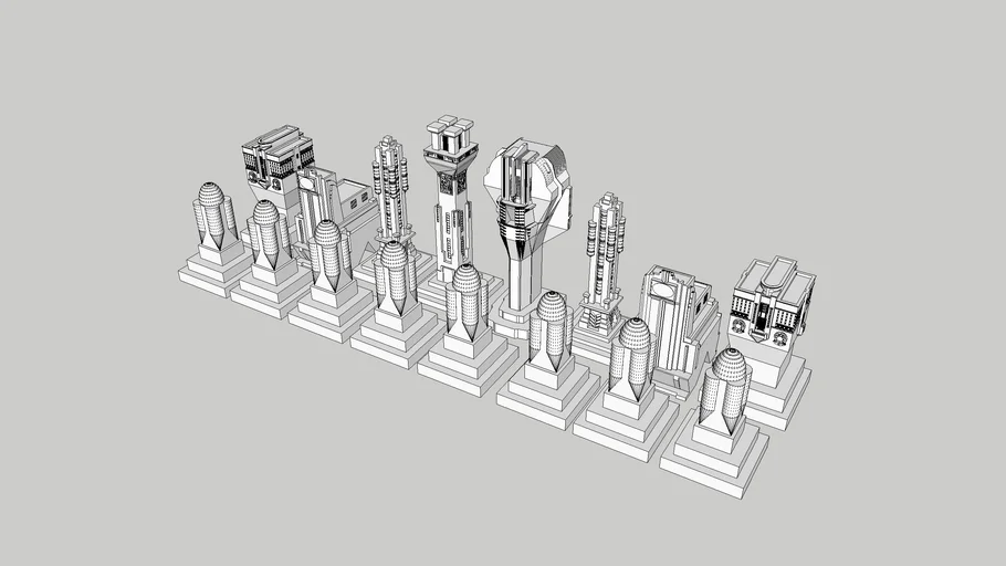 3D Printable Jogo de Xadrez Goianese / Art Deco Chess Set by