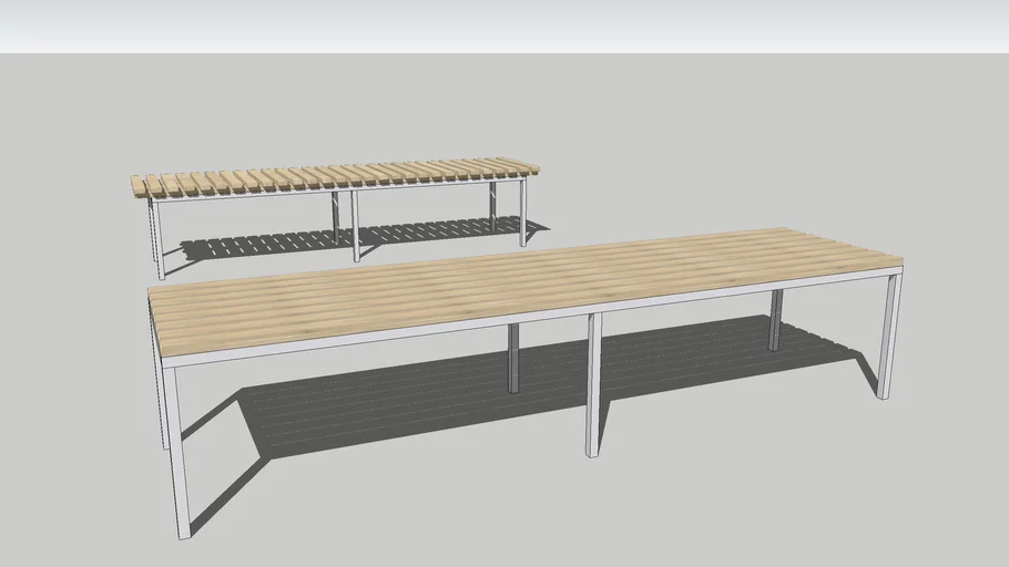 Two benches of wood and metal