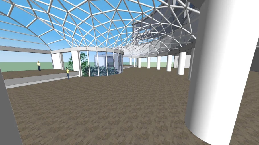 Mixed use glass dome roof building