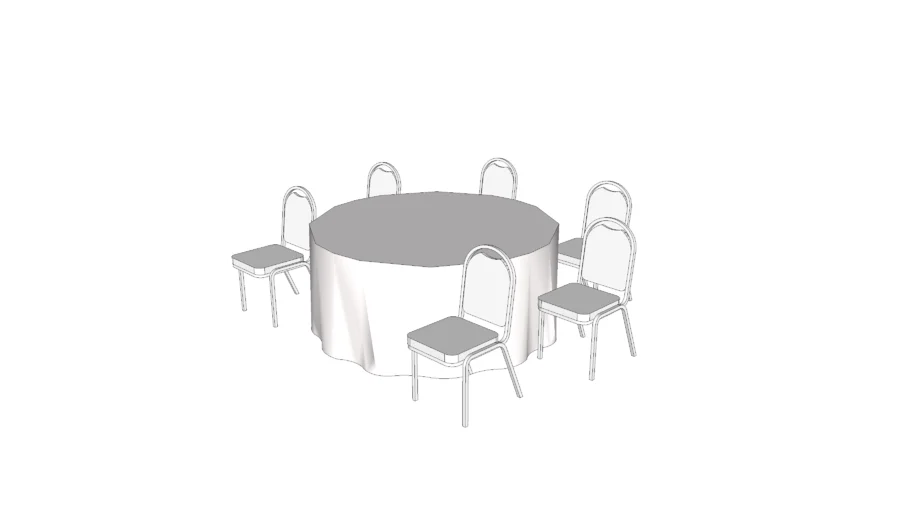 6' round clothed banquet table with 6 conference chairs in a cabaret semi circular layout