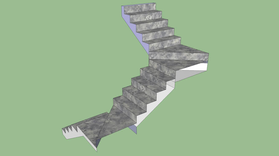 Cầu thang chữ C 17 bậc, 2m x 3m x 3.06m | 3D Warehouse