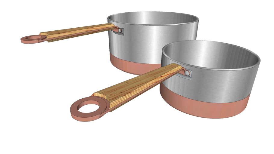 Saucepan x2 Pair Pans Copper Bottom Kitchen 3D Warehouse