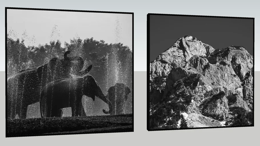 Conjunto com 2 Quadros Decorativos Elefante na Água e Montanha