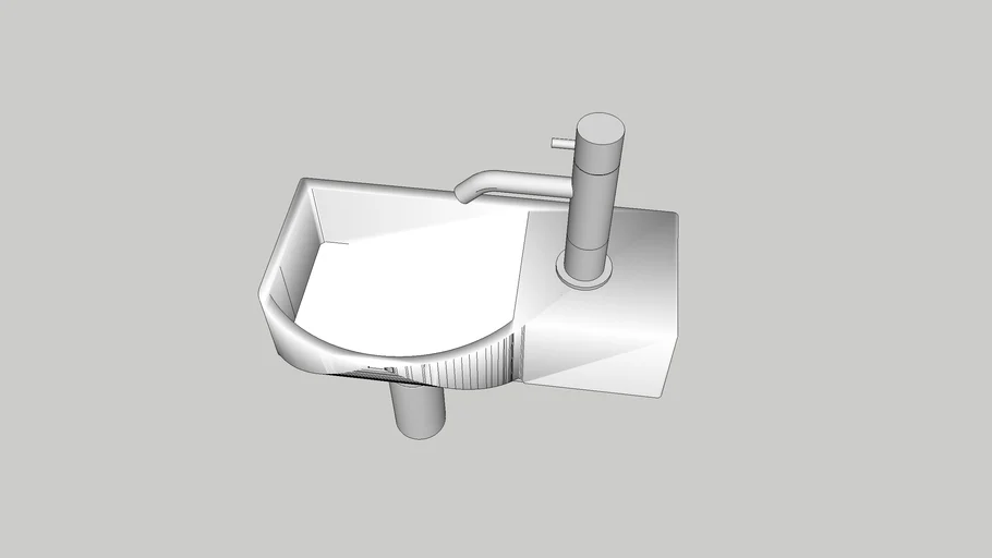 P shaped cloakroom basin with tap and bottle trap 3D Warehouse