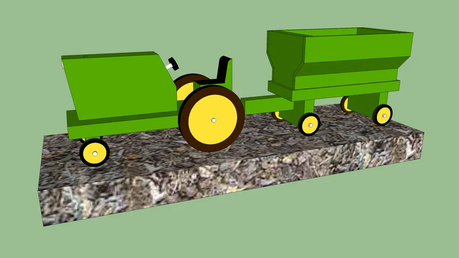 Toy wooden John Deere tractor and wagons