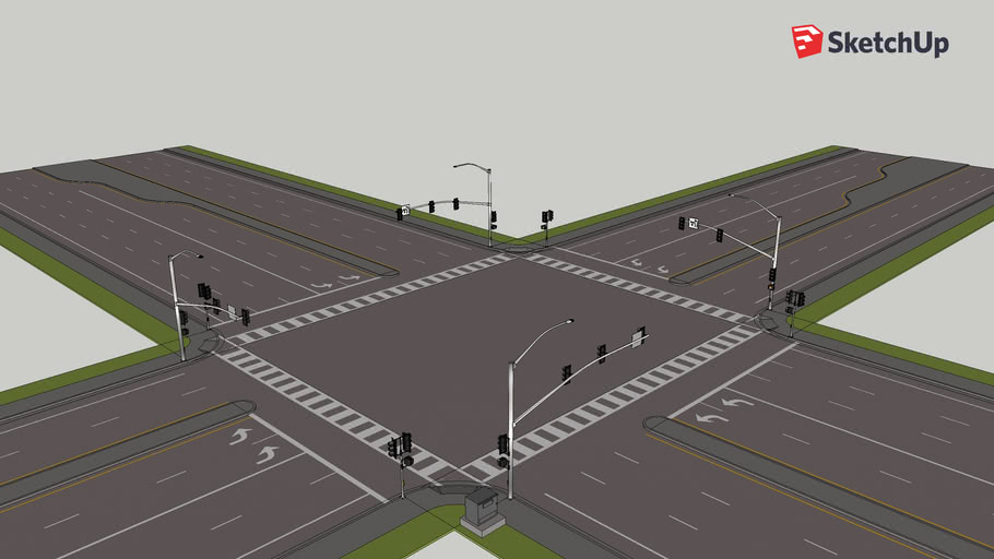 California 4 Way Intersection 3-2 Lane Roads | 3D Warehouse