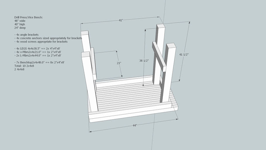 WorkBench 48' wood with 4' top overhang 3D Warehouse
