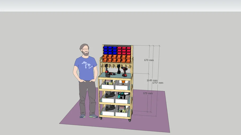 tools cart with wall mount parts rack 3D Warehouse
