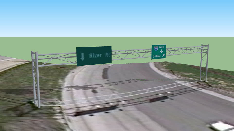 Guide Signs River Rd Exit I190 West to O'hare 3D Warehouse