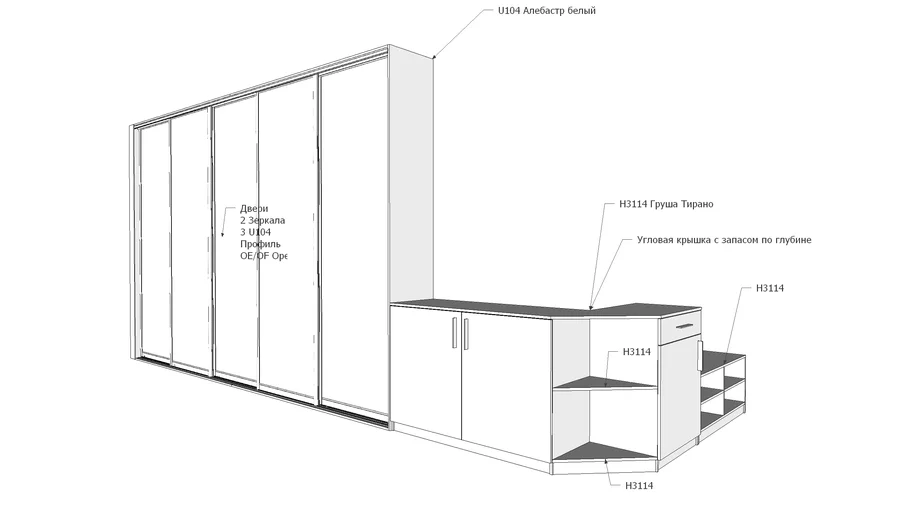 Шкаф купе в sketchup