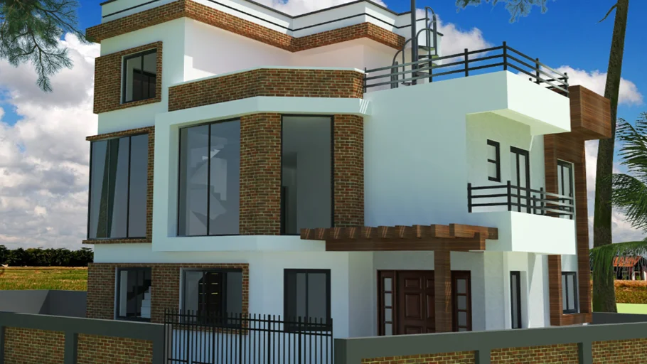 modern 2 and half story building with circular stair | 3D Warehouse