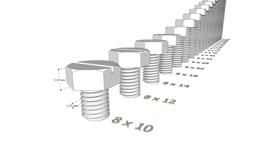 HexHead Slotted Bolt 8 x 10100 3D Warehouse